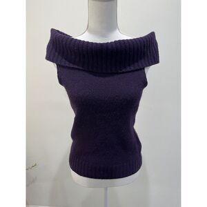 Ralph Lauren Rugby Womens Sleeveless Off Shoulder Sz‎ M Purple 100% Wool Sweater